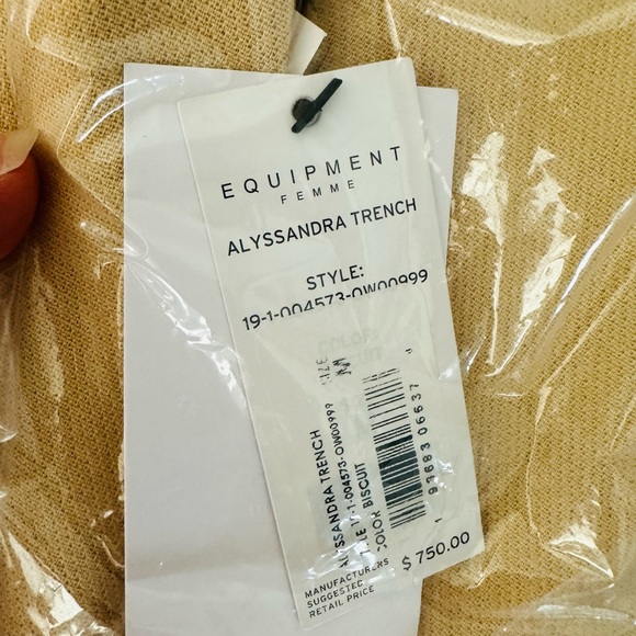 NWT EQUIPMENT Alyssandra Long Line Knit Trench Coat Biscuit Size M - Picture 8 of 8